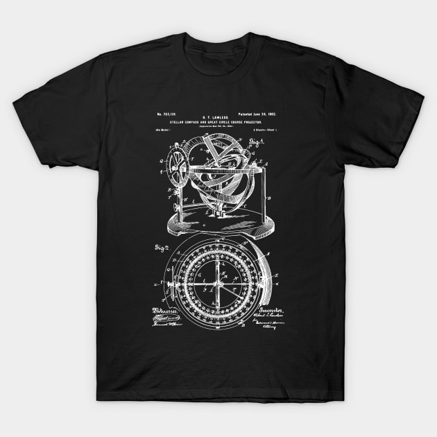 Nautical Compass Patent 1902 Nautical Steering T-Shirt by Anodyle